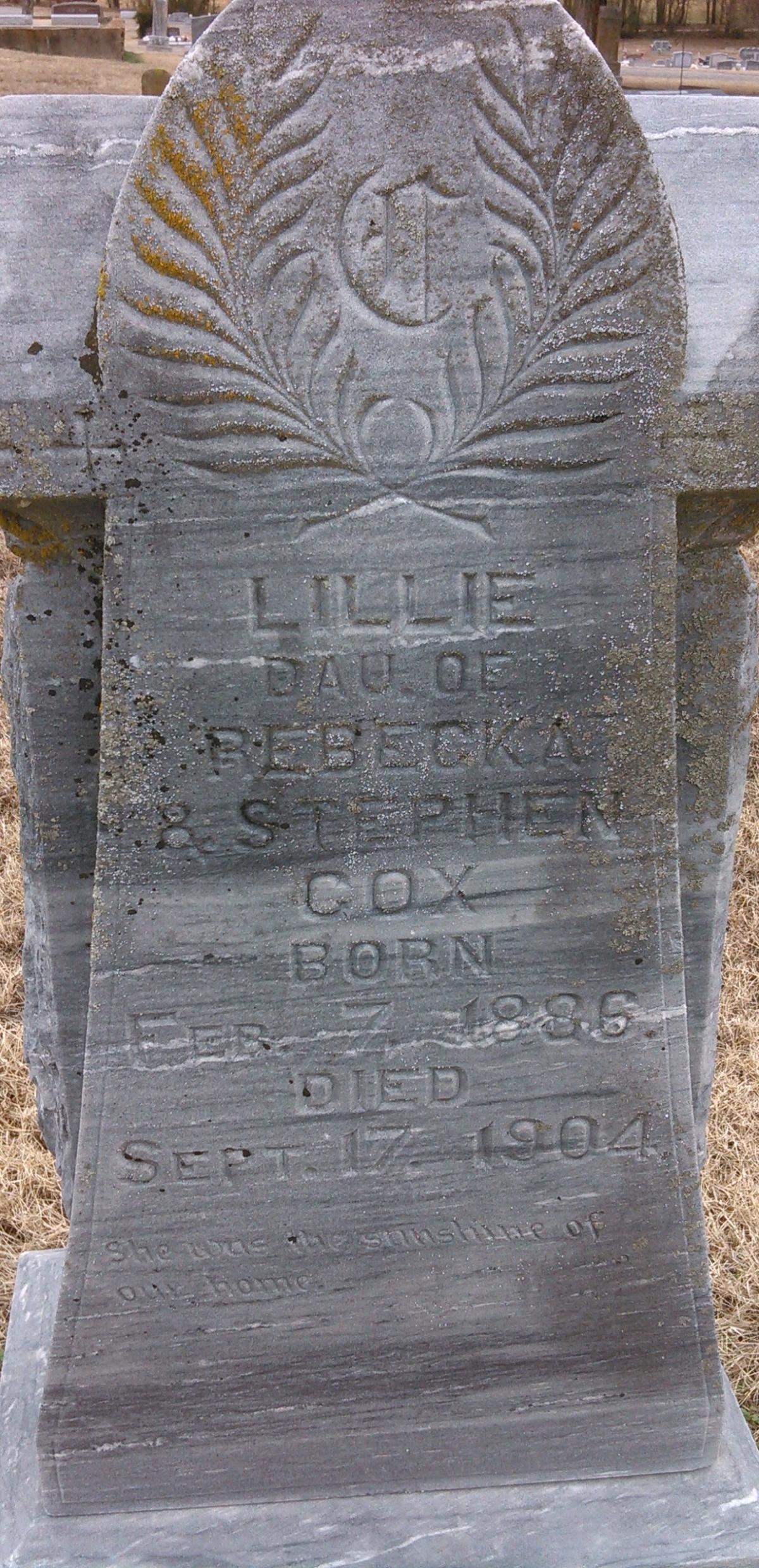 OK, Grove, Olympus Cemetery, Cox, Lillie Headstone