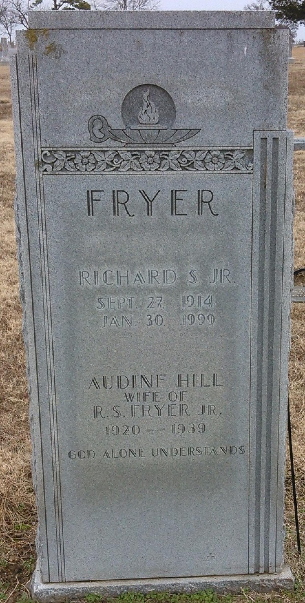 OK, Grove, Olympus Cemetery, Fryer, Richard S. Jr. & Audine Hill Headstone