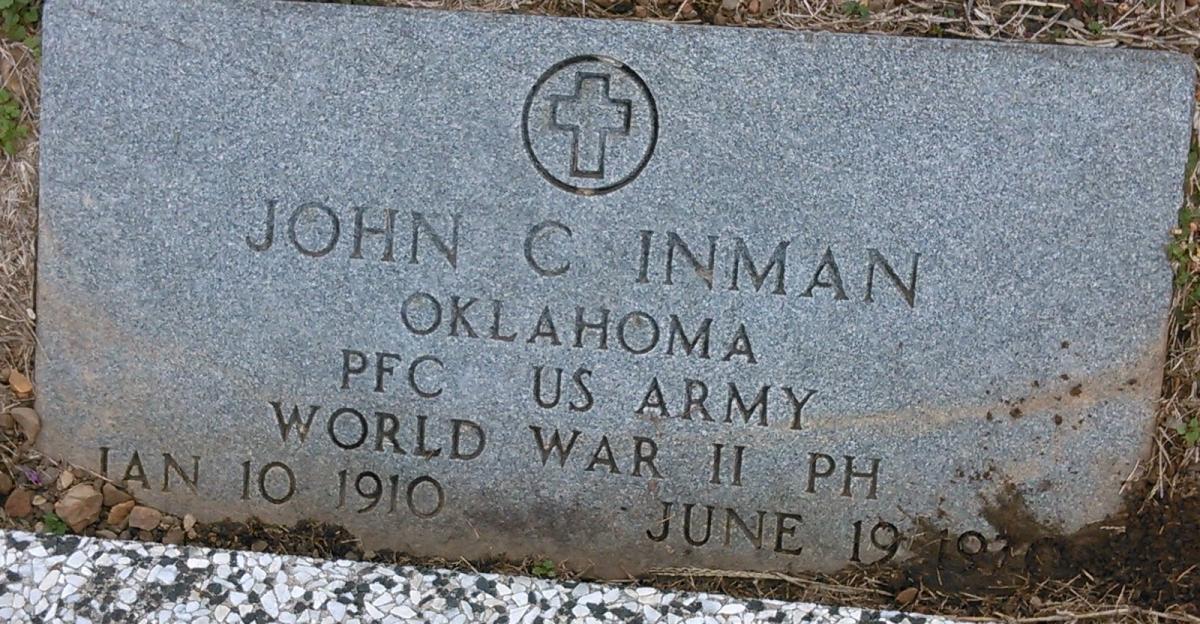 OK, Grove, Olympus Cemetery, Inman, John C. Military Headstone