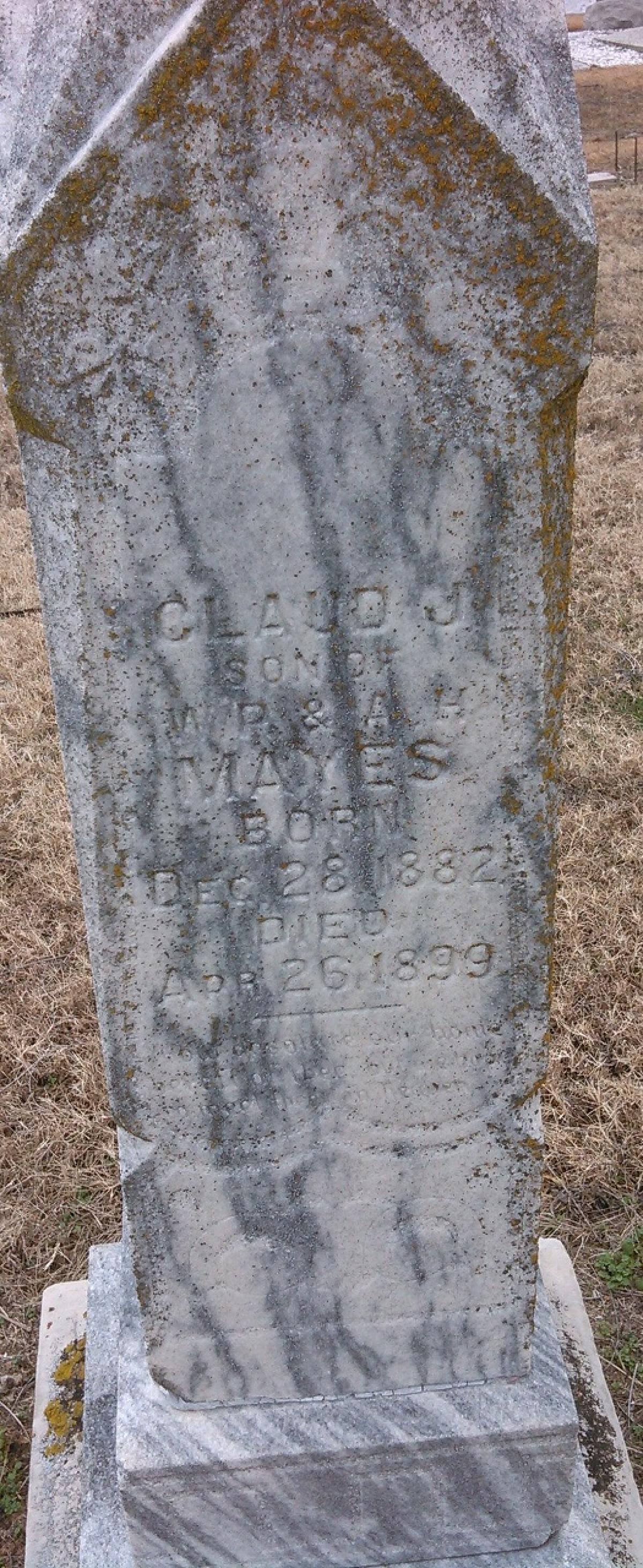 OK, Grove, Olympus Cemetery, Mayes, Claud J. Headstone