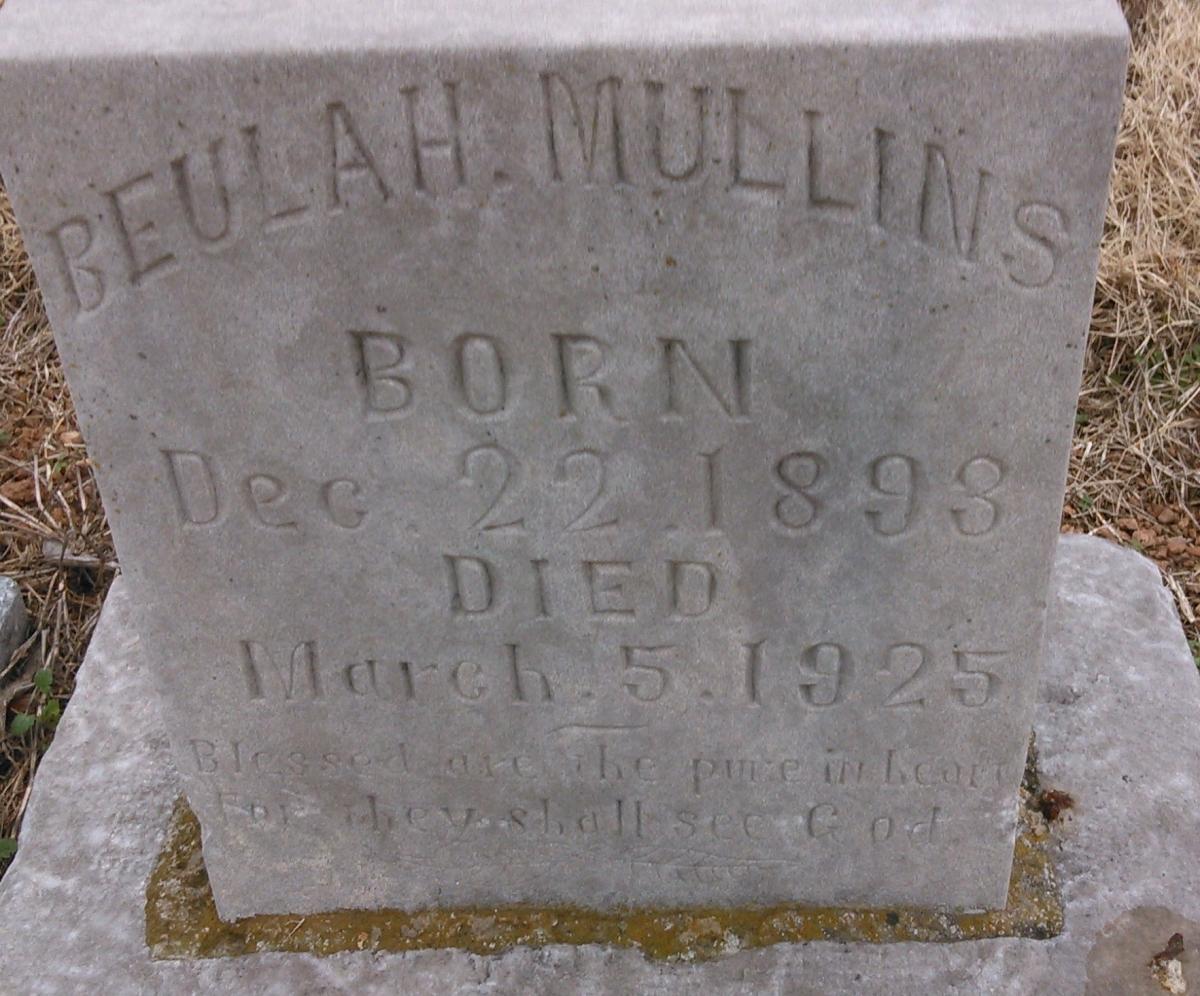 OK, Grove, Olympus Cemetery, Mullins, Beulah Headstone