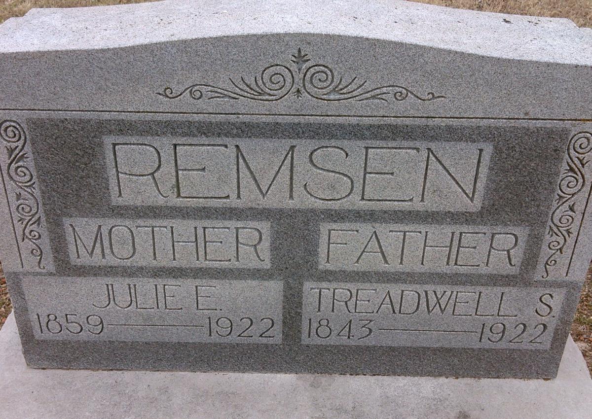 OK, Grove, Olympus Cemetery, Remsen, Treadwell S. & Julie E. Headstone