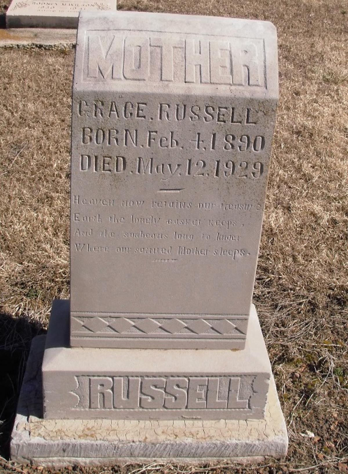 OK, Grove, Olympus Cemetery, Russell, Grace Headstone