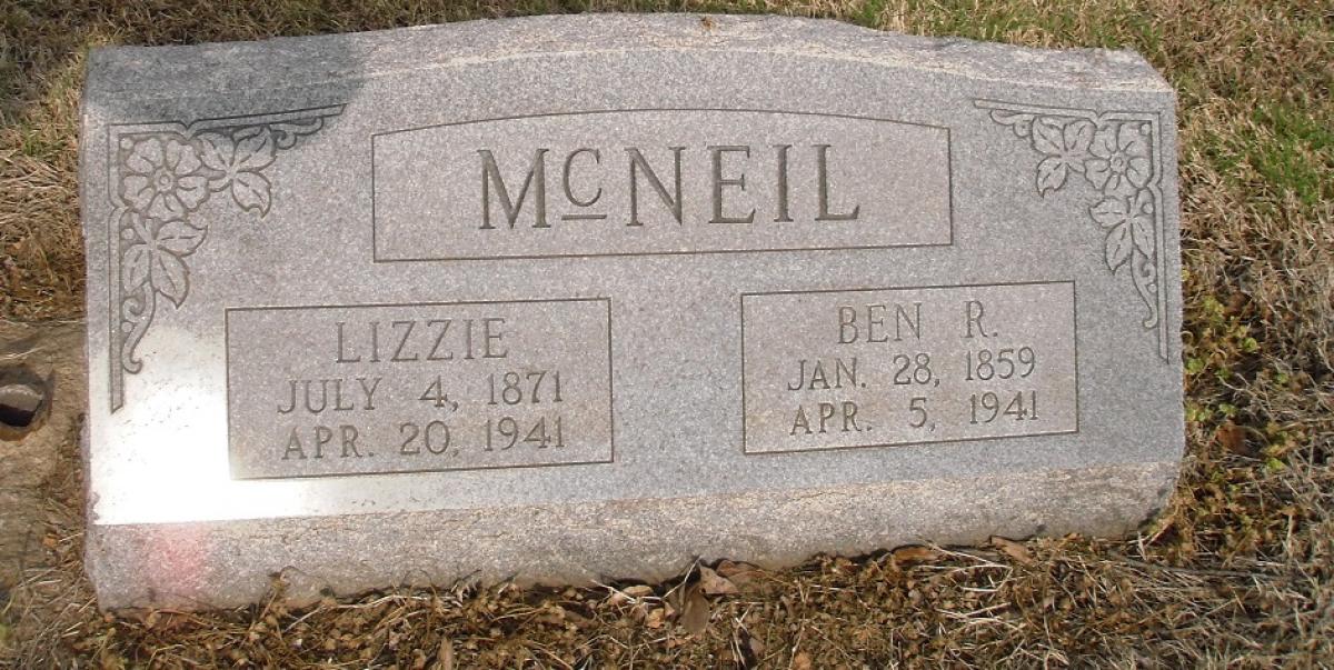 OK, Grove, Olympus Cemetery, McNeil, Ben R. & Lizzie Headstone