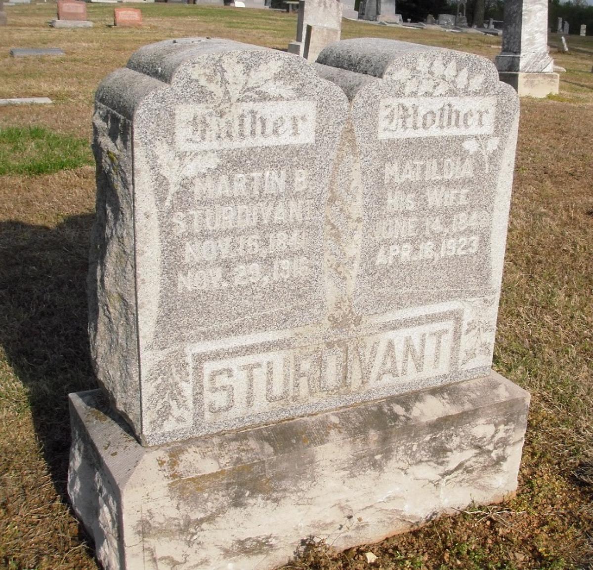 OK, Grove, Olympus Cemetery, Sturdivant, Martin B. & Matildia Headstone