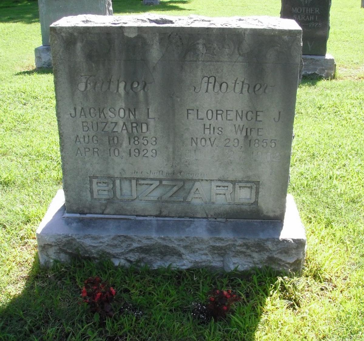 OK, Grove, Olympus Cemetery, Buzzard, Jackson L. & Florence J. Headstone